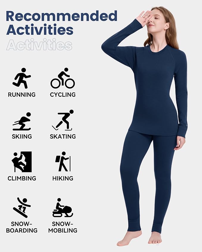 Women's 100% Merino Wool Base Layer Sets - Light and Midweight Thermal Underwear Gifts Pack with Wool Beanie