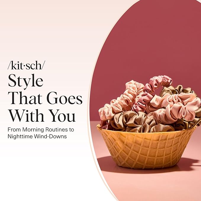 Kitsch Satin Scrunchies for Women - No Crease Hair Ties for Girls | Scrunchies For All Hair Types and Textures, Perfect for Day or Night | Ideal Gifts for Women - 6 Pcs, Terracotta