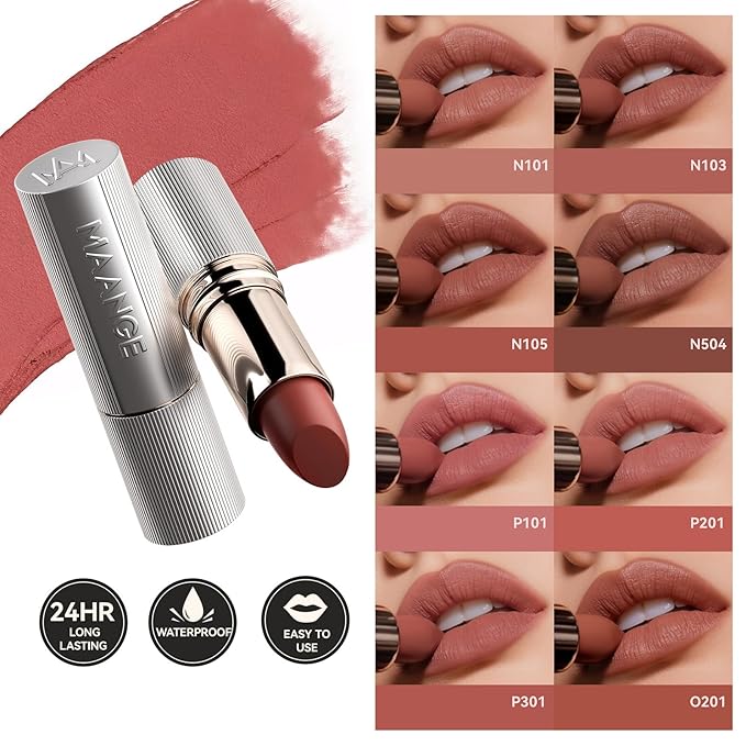 MAANGE Lipstick, Matte Lipstick Long Lasting Transfer-Proof Waterproof & Hydrating Lip Makeup, Full Coverage for a Nourishing Pout,1 Count-N105