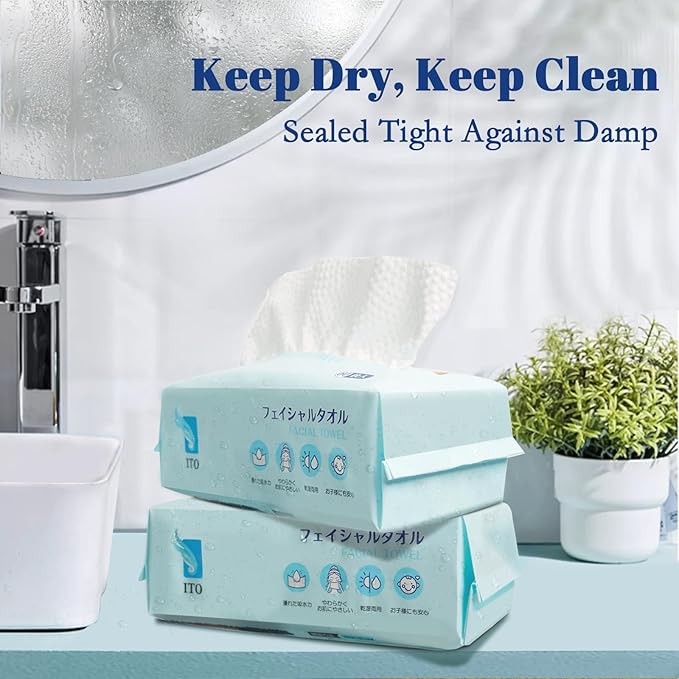 ITO Disposable Face Towel, Ultra-Soft 1-Second Quick-Dry Face Towels, Gentle for Sensitive Dry Oily Skin, Facial Towels for Daily Cleansing Makeup Removal (180 Count (Pack of 3))