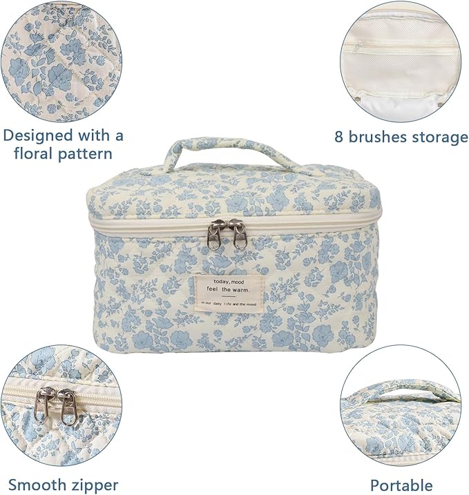 Large Makeup Bag, Cute Cosmetic Bag for Women Girls, Floral Coquette Aesthetic Toiletry Bag, Travel Make Up Organizer Bag (Pink Butterfly)