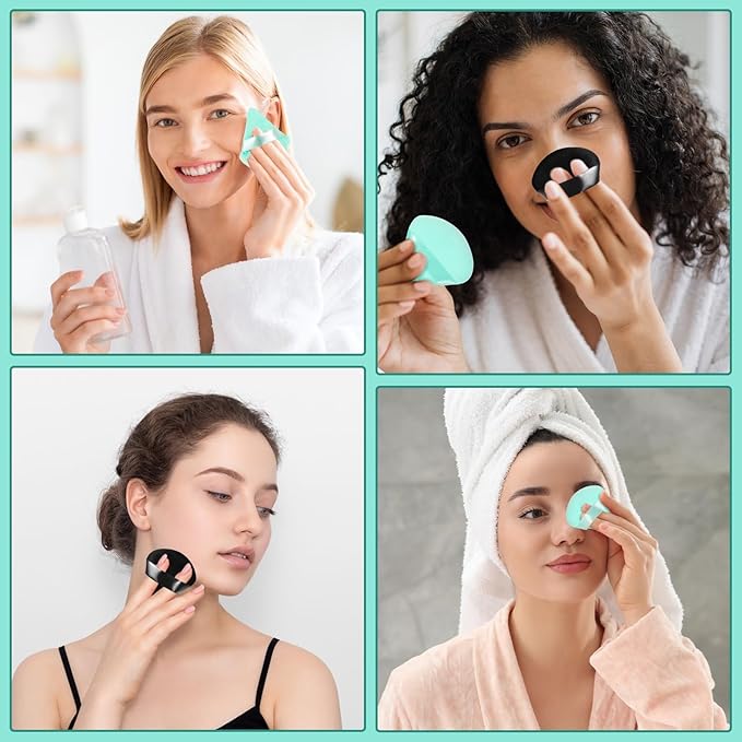 Pimoys 6 Pieces Powder Puff Face Soft Triangle for Loose Powder, Velour Makeup Blender Sponge Set Setting Powder Puff Beauty Makeup Tool, Black and Green