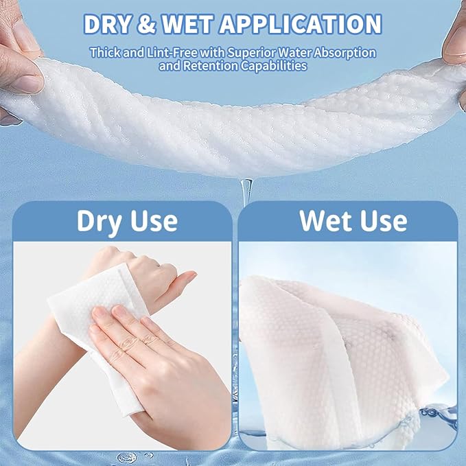 Disposable Face Towels 200 Count, Lint-Free Soft Cotton Facial Dry Wipes,8” x 8” Clean Facial Towels Wash Cloth for Sensitive Skin,Makeup Remover Dry Wipes