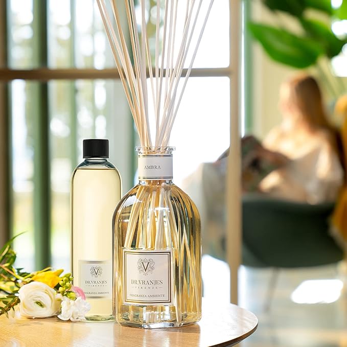 Dr. Vranjes - Ambra 500 ml Refill + Double Pack of White Sticks (3 pieces bundle) - Luxury Home Fragrance, Made in Italy, Amber, Patchouli, Sandalwood