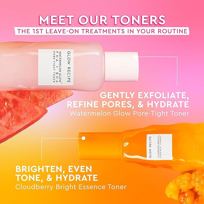 Glow Recipe Library Skincare Gift Set - Avocado Face Wash + Face Serum + Facial Toner + Guava Eye Cream + Hyaluronic Acid Moisturizer + Dew Drops + Strawberry Smooth Serum + 2 Hair Clips (10 Count)