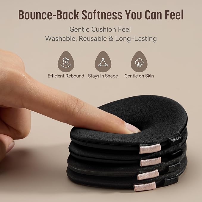 Makeup Sponge Set, GloréBrochas 4PCS Micro Porous Low Absorption Foundation Sponges, Latex-Free PU Cushion Puff, 3.2inches Soft Dual-Sided Black Powder Puff for Face Powder, Individually Wrapped