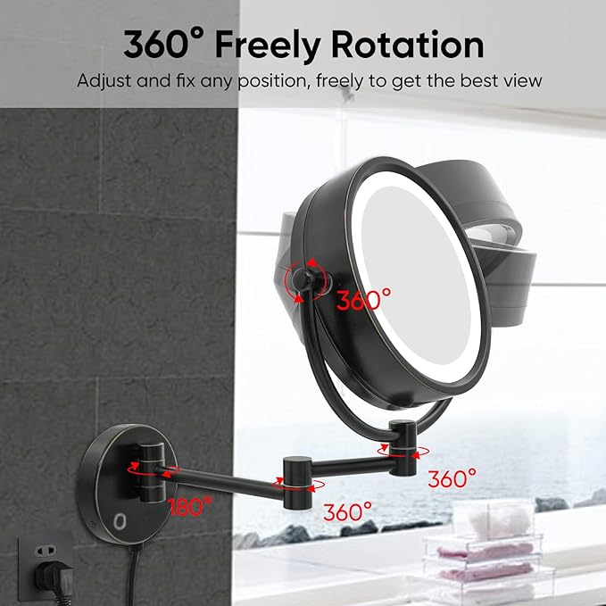 GURUN 8.5 Inch Magnifying Makeup Mirror with 3 Tones Dimmable LED Lights Double Sided Touch Control Vanity Mirror for Bathroom with 10X Magnification M1809DO-T (Oil-Rubbed Bronze/10X)