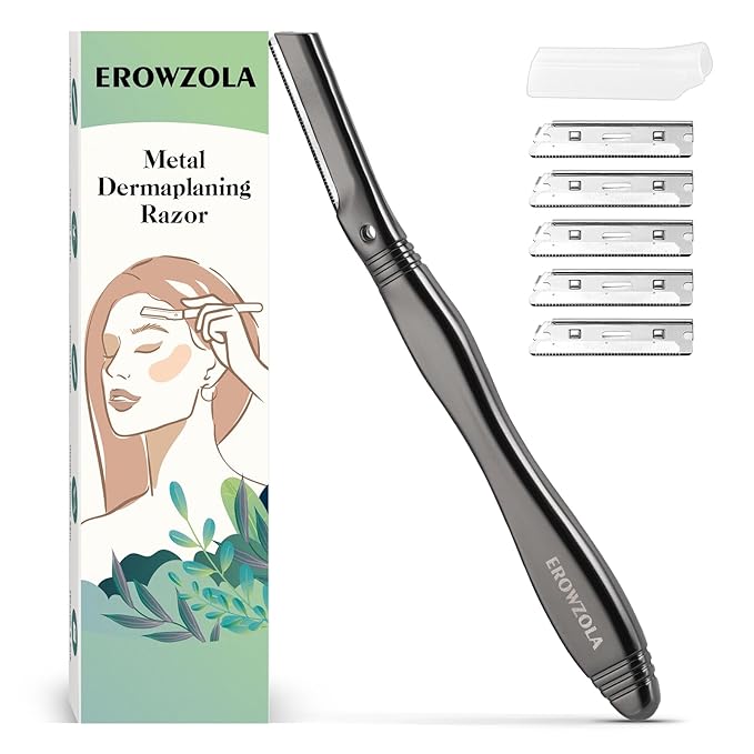 Eyebrow Razor for Women and Men, Face Razors for Women, Dermaplane Razor with Protective Silicone Cover, Reusable Metal Handle with 6 Refill Blades, Skin Care Tool - Matte Black