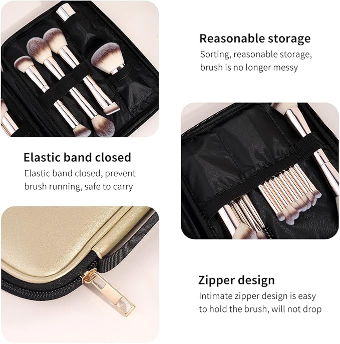 MAANGE 20 PCS Makeup Brush Set with Bag, Double-ended Kabuki Brush Foundation Contour Brush for Liquid Powder Concealer Eye Shadows Cream Cosmetics Blending Blush Face Makeup Tools with Case (Gold)