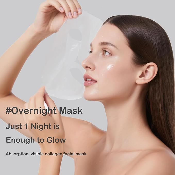4 Pack Deep Collagen Overnight Mask,Bio-Collagen Real Deep Mask, Skinqueen Korean Collagen Films Deep Collagen Anti Wrinkle Firming Lifting Face Mask