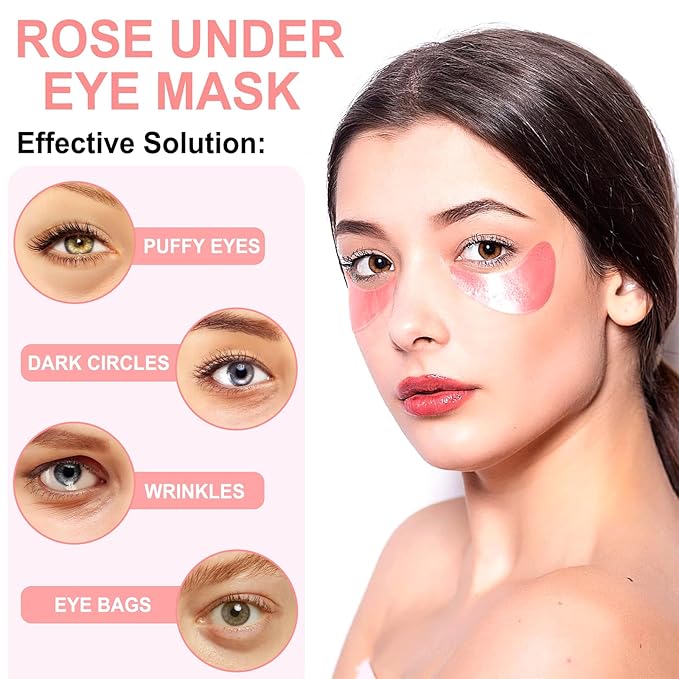 Eye Mask - 30 Pairs Rose Under Eye Patches Skin Care Products,Eye Masks Skincare for Dark Circles and Puffiness, Reduce Wrinkles, Eye Bags and Fine Lines, for Women and Man