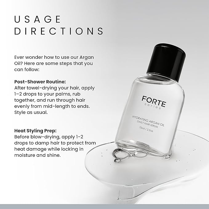 Alex Costa Hydrating Argan Oil Daily Hair Serum by Forte Series Sulfate Free Argan Hair Oil for Men Hair Serum for Dry Damaged Hair, for Styling Hair (75 ml / 2.5 oz)