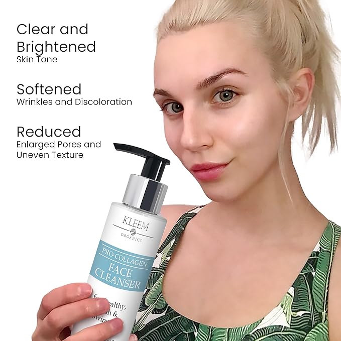 Kleem Organics Pro-Collagen Glycolic Acid Face Wash with Salicylic Acid - Organic Face Cleanser for Women & Men to Unclog Pores & Improve Skin Tone and Texture - Gentle Exfoliating Face Wash - 4.05 oz