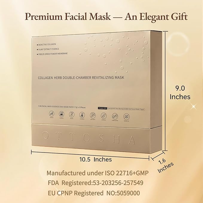 Bioactive Collagen Face Mask,Separated Serum Gel 33ml And Powder Membrane, Real Deap Skin Care Beauty SPA,Hydrating,Repairing,Brightening,Revitalizing, Anti-Aging (5 pair)