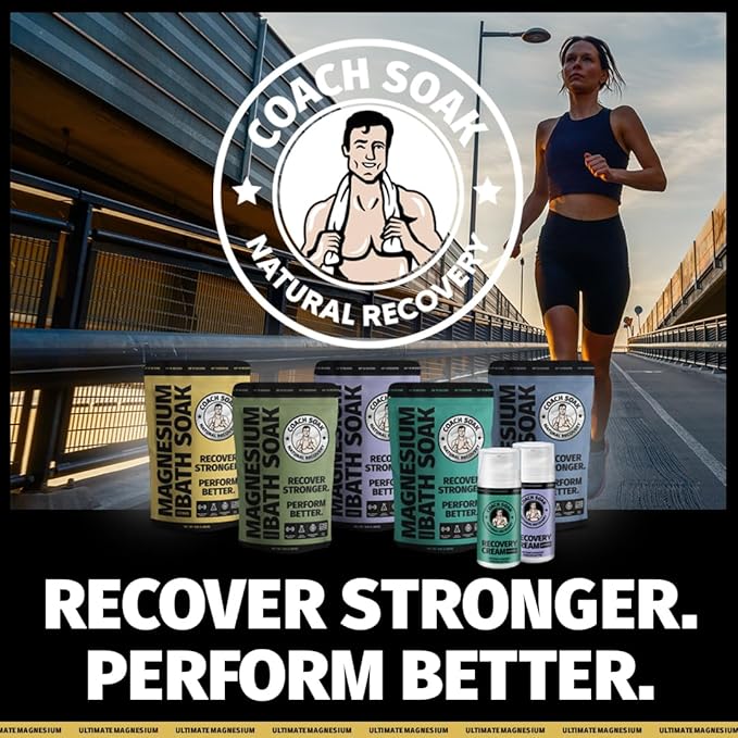 Coach Soak Recovery Bath Soak - Alternative to Epsom Salt Bath Soak - Fast-Absorbing Pure Magnesium Flakes with 21 Minerals, Bath Salts & Essential Oils - 3lbs, Energizing Citrus