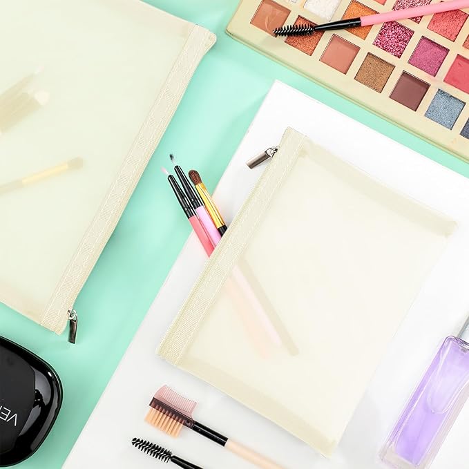 6 Pieces Mesh Makeup Bags Mesh Cosmetic Bag Portable Travel Organizing Zipper Pouch Toiletries Makeup Pouches for Home Office Travel Accessories