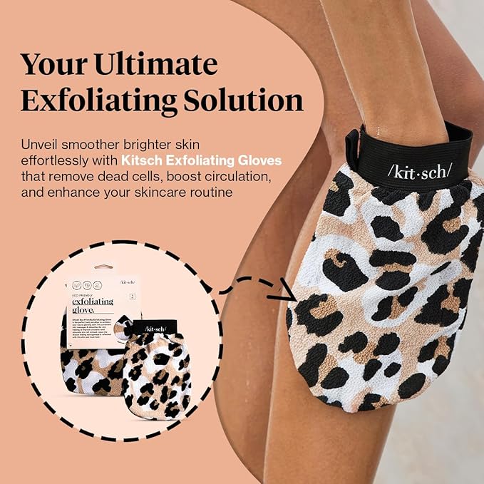 Kitsch Exfoliating Glove – Korean Exfoliating Mitt & Deep Exfoliating Body Scrubber for Shower, Bath | Body Exfoliator, Dead Skin Remover | Skin Care for Smooth, Renewed Skin - 1pc, Leopard