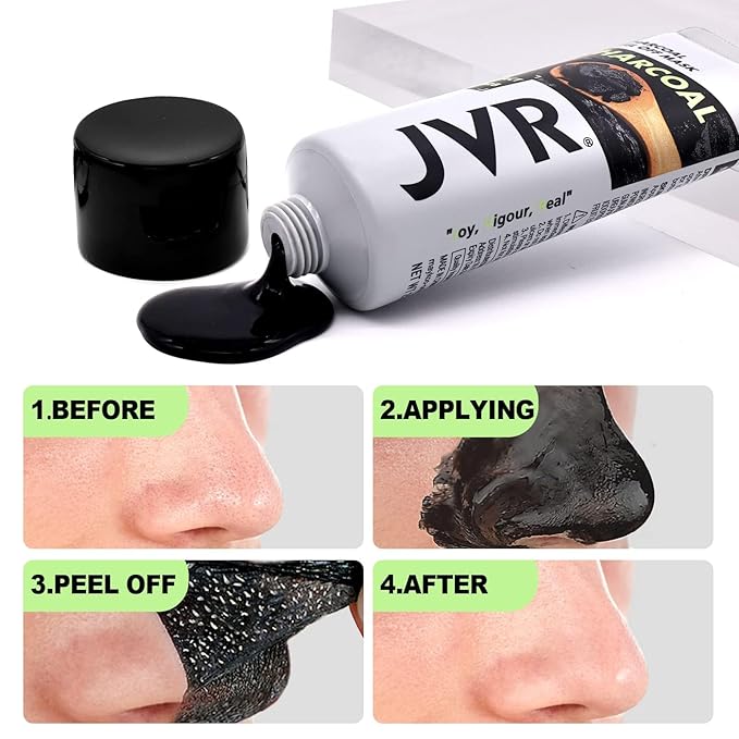 JVR Peel Off Face Mask, Blackhead Remover Mask for Men, Charcoal Peel Off Black Mask, Facial Mask Purifying and Deep Cleansing for All Skin Types 2.12 OZ