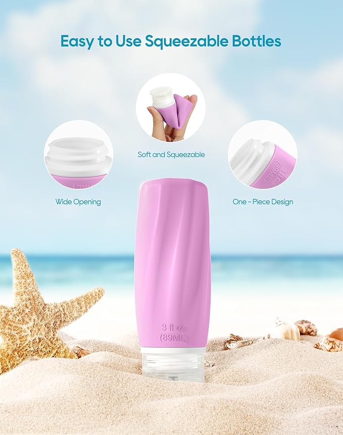 Morfone Travel Bottles for Toiletries, 3oz Tsa Approved Travel Size Containers Leak Proof Squeezable Travel Accessories Refillable for Shampoo Conditioner Lotion Liquids(Purple)