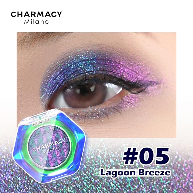 CHARMACY Multichrome Glitter Eyeshadow, Intense Pigmentation Chameleon Sparkling Eyeshadow, Bright Highlighter Duochrome Eye Make Up, Multi-Reflective Finishes Glitter Metallic Eye Makeup #05