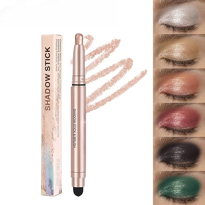 Eyeshadow Sticks Long-Lasting Cream Shimmer Finish Easy Apply with Built-in Smudger Blendable Brown
