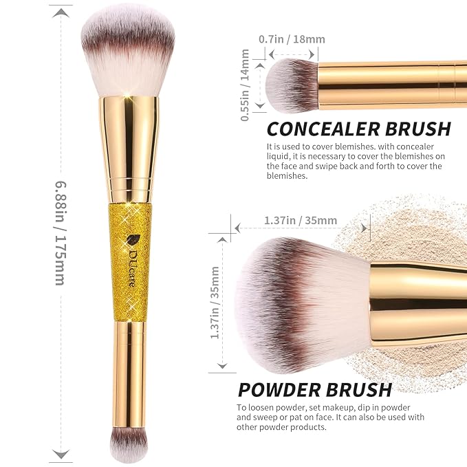 DUcare Powder Concealer Brush Foundation Makeup Brushes Double Ended Perfect for Rounded Taperd Liquid, Cream, Powder,Blending, Buffing