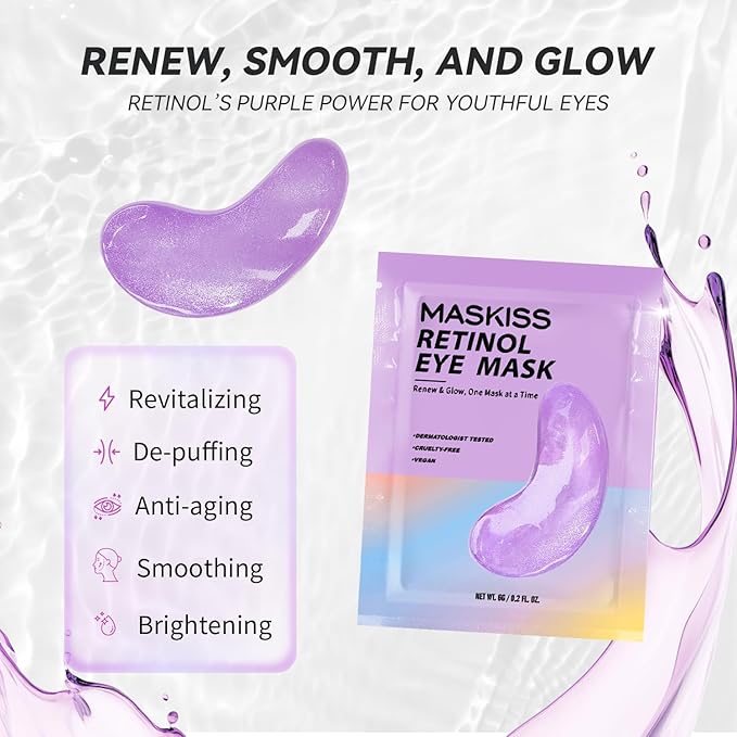 Retinol Under Eye Patches (24 Pairs), Purple Eye Masks for Dark Circles, Puffy Eyes & Wrinkles, Firming Collagen Eye Patches, Vegan Cruelty-Free Skincare Gifts for Her