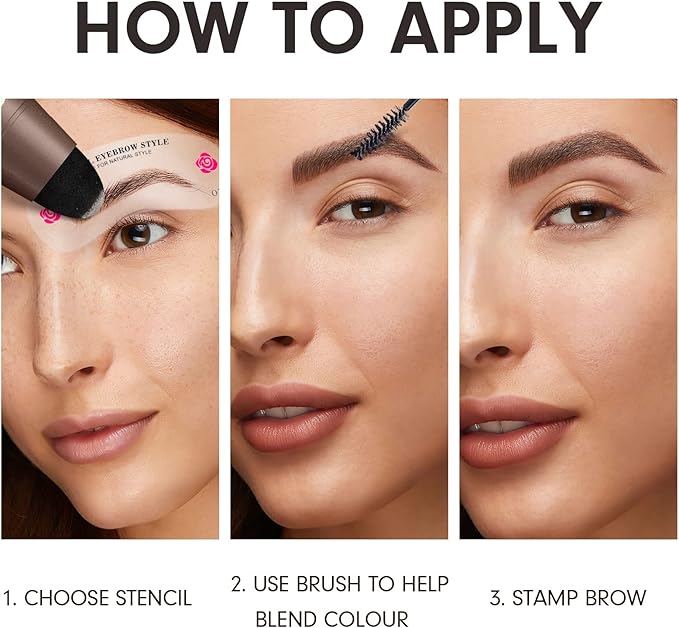Eyebrow Stamp Stencil Kit - One-Step Eye Brow Stencil Kit with 24 Reusable Thin & Thick Eyebrow Stencils, Long-Lasting Waterproof & Smudge-Proof Brow Stamp Kit for Perfect Eye Makeup