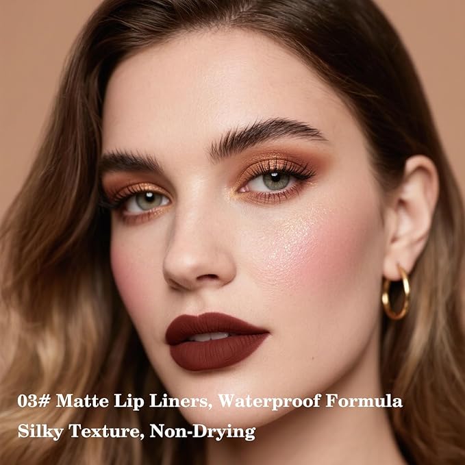 2-in-1 Gradient Brown Lip Liner & Lipstick, Light Brown Waterproof Long Lasting Matte Lip Liner Pencil, Makeup Smudge proof lip liner with Cone Tip (03#-Reddish Brown)