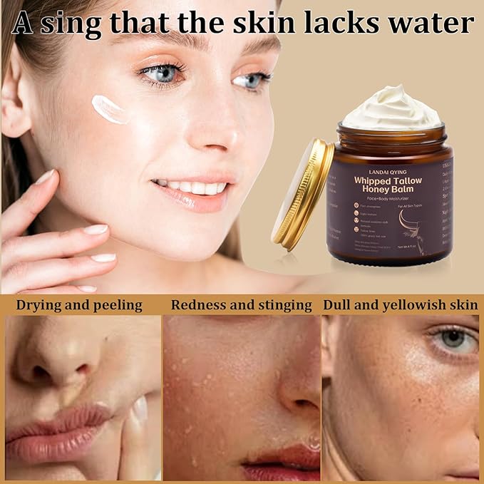 Organic Grass-Fed Beef Tallow Cream, Natural Beef Tallow for Face with Honey, Olive Oil - Fast-Absorbing Body & Face Moisturizer Cream, Smooth, Nourishing Skincare for Dry, Sensitive Skin