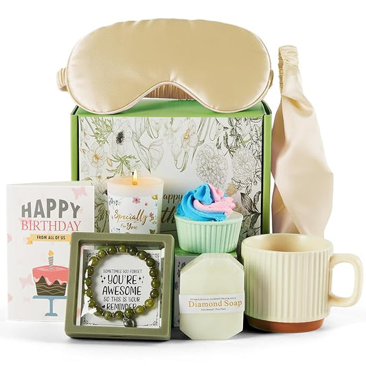 Birthday Gifts for Women, Spa Gift Baskets Set for Women Mom Friend Sister Wife Daughter Girlfriend Coworker, Self Care Bath Spa Body Relaxing Gift Box Unique Happy Birthday Gifts for Her(off white)