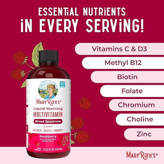 Multivitamin for Women, Men & Kids by MaryRuth's | Liquid Morning Multivitamin | Vitamin A C D E B6 B12 Biotin Zinc | Beauty | Vegan | Non-GMO | Gluten Free | 15 Servings