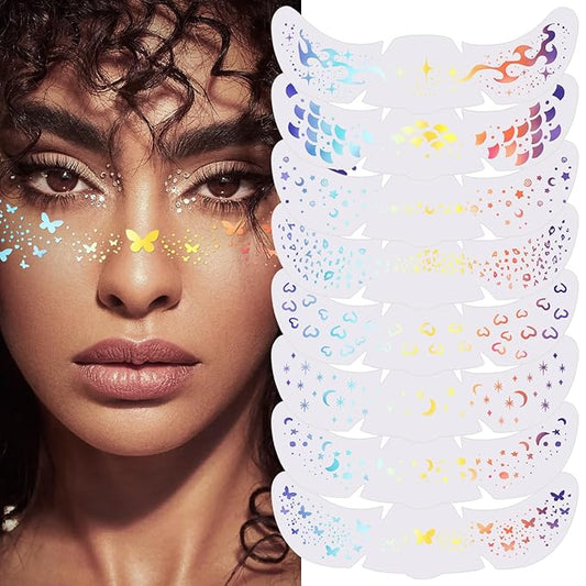 8 Pcs Holographic Multicolor Glitter Freckles Face Tattoo, Glow Up Cosmetic Glitter for Face, Sparkle Makeup Patches, Waterproof Face Speckles for Christmas (8PcsG Holographic Multicolor)