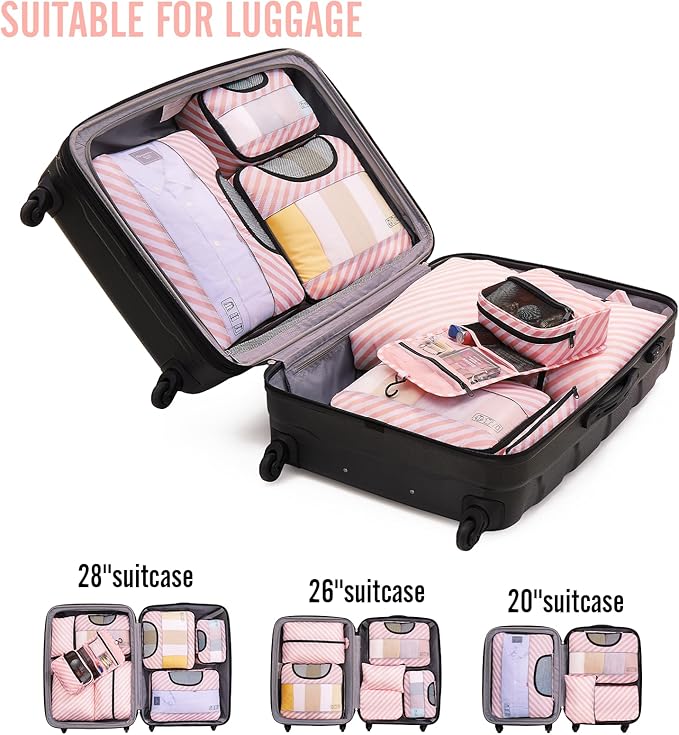 Veken 8 Set Packing Cubes for Travel Essentials, Suitcase Organizer Bags in 4 Sizes, Carry-On Luggage Accessories with Large Laundry & Hanging Toiletry Bag, Must-Have for Airplane, Road Trip & Camping