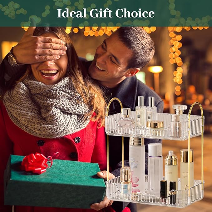 Aveniee Bathroom Counter Organizer, 2 Tier Perfume Skin Care Countertop Storage Shelf, Vanity Makeup Tray for Cosmetic Skincare Lotion,Clear