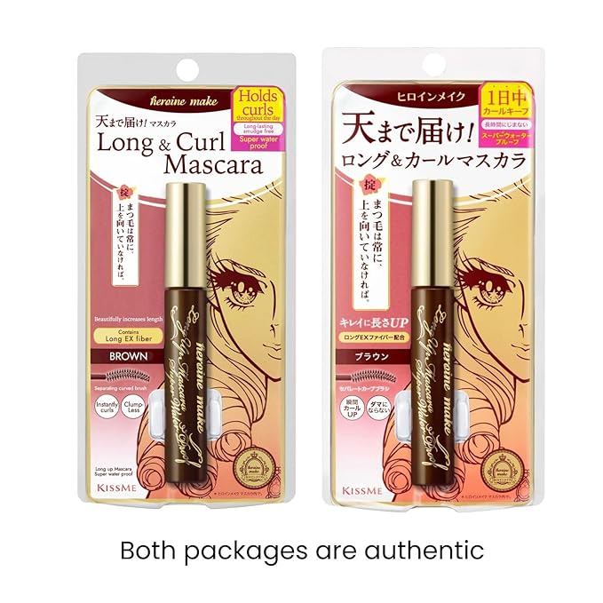 HEROINE MAKE by KISSME Brown Mascara Waterproof by Tubing Fiber for Long & Curl Eye Makeup, Volume and Length by Natural Lash Look + Gentle Mascara Remover Oil Free from Japan, 2 Set