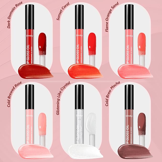 Dmsky 24 Pack Lip Gloss Set, 6 Colors Shiny Soft Lip Gloss Bulk, Lip Oil for Dry Cracked Lips Moisturizing Nourishing,Lip Stain With Rich Varied Colors For Girls and Women Makeup