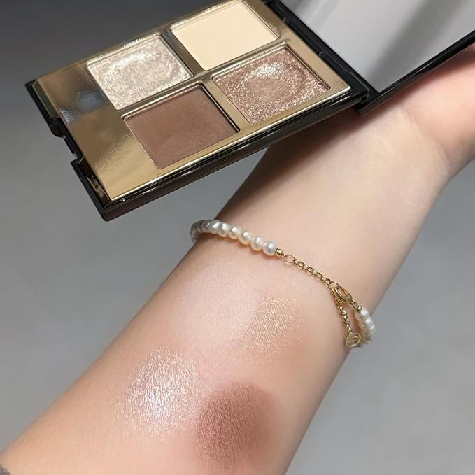 Erinde 4 Colors Eyeshadow Palette Eye Shadow Makeup, Matte Shimmer Metallic Off-white Champagne Reddish brown Nude Neutral Eyeshadow, Long Wearing, Pigmented Blendable, Quad Eye Shadow Palette, 04