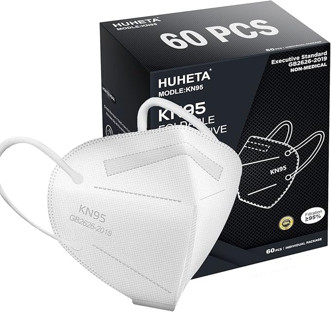 HUHETA KN95 Mask, 5 Ply Protective Dispoasable Masks Filter Efficiency≥95%
