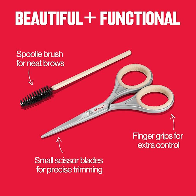 Revlon Designer Series Brow Set, Trimming and Shaping Eyebrow Kit with Scissors and Spoolie Brush, Easy to Use at Home or on The Go, 1 Count