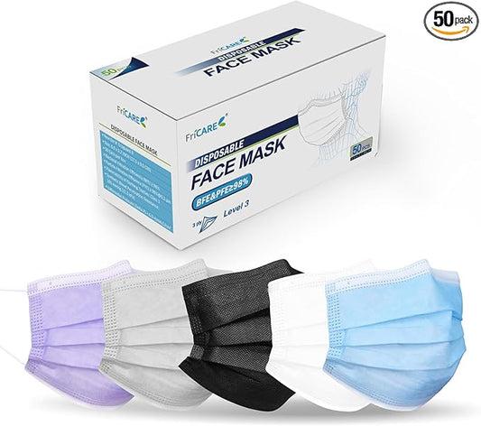FriCARE Disposable Face Masks, 3-Ply ASTM Level 3 Medical Grade, FSA/HSA Eligible, Breathable & Comfortable for Allergy/Sun Protection, 50 Pack Northern Lights Whisper
