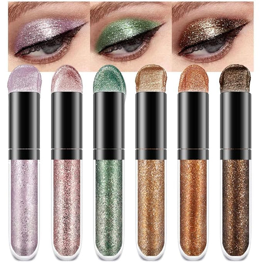 evpct 6 Colors Gold Liquid Glitter Eyeshadow Colorful Liquid Eyeliner Set Silver Shimmer Sparkle Shiny Light Glitter Metallic Pigment Eye Shadow Liner Makeup Palette Kit Quick Drying Longwearing B
