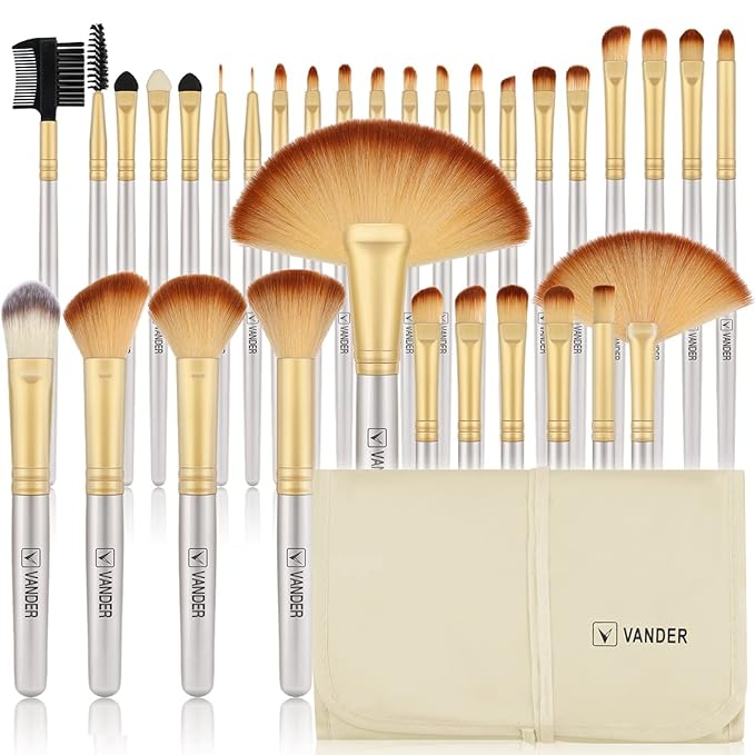 Make up Brushes, VANDER Professional 32pcs Makeup Brush Set, Makeup Brushes Set Foundation Blending Cosmetic Brush Set Kit,Champagne