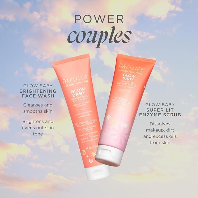 Pacifica Beauty Glow Baby Brightening Face Wash Set, Skincare, Face Cleanser, Exfoliator, AHA, Even Skin Tone, VItamin C, Vanilla, Sulfate and Paraben Free, Vegan, 5 fl oz Each (Set of 2)