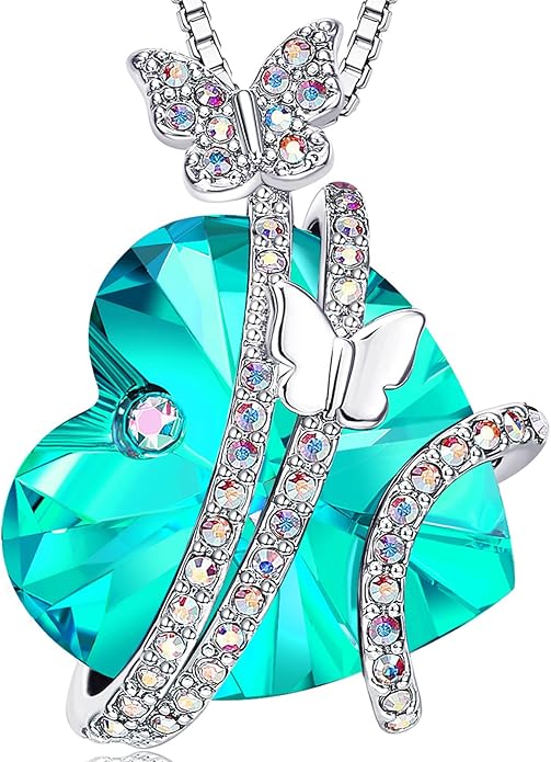 ASELFAD Butterfly Love Heart Pendant Necklace with Crystals, Anniversary Birthday Jewelry for Women Mom Grandma Wife Girlfriend