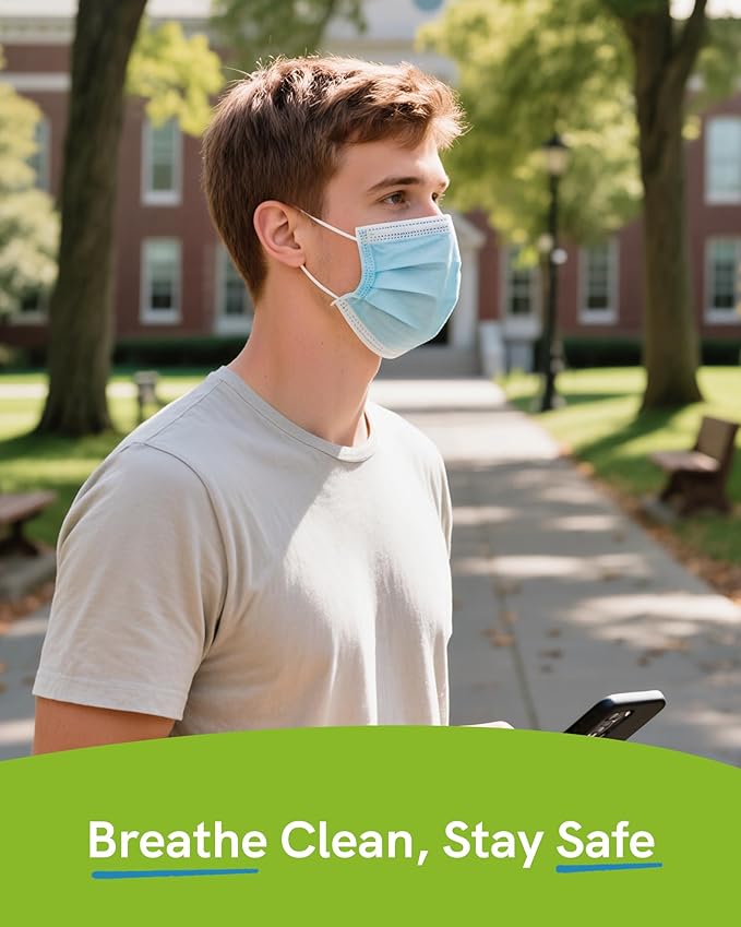 FriCARE Disposable Face Masks, 3-Ply ASTM Level 3 Medical Grade, Breathable & Comfortable for Adult Daily Work/Sun Protection, 50 Pack Blue