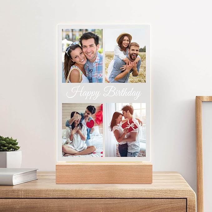 Personalized Christmas Birthday Gifts for Women & Men, Custom Photo Frame, Personalized Picture Frame with Night Light, Customized Anniversary Couple Gifts for Him & Her