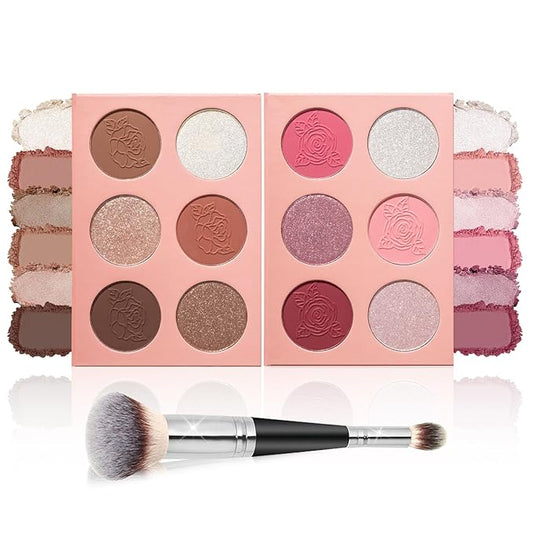Blush Palette, 6 Colors Highlighter Blush Powder Makeup, Long-Wearing, Smudge Proof, Natural-Looking, Blendable Cruelty-Free Matte Finish, Cream Contour Palette and Blush Palette Face Makeup
