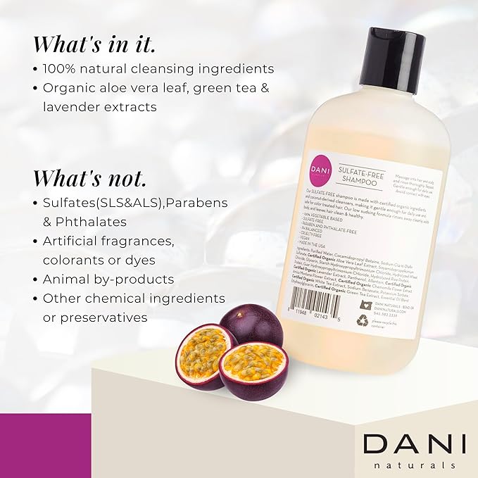 DANI Naturals Shampoo - Passion Fruit Scent - Sulfate-Free, Vegan, Moisturizing, 12 oz | Nourishing for All Hair Types & Sensitive Scalps