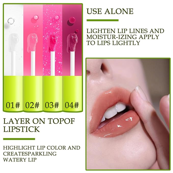 4 Colors Lip Gloss Set,Tinted Lip Oil Long Lasting Non-sticky Shiny Lip Plumping Lip Gloss,Hydrating Moisturizing Lip Glow Oil for Looking Lips,Smooth Glossy Lip Plumper Gloss Set for Women（A#）